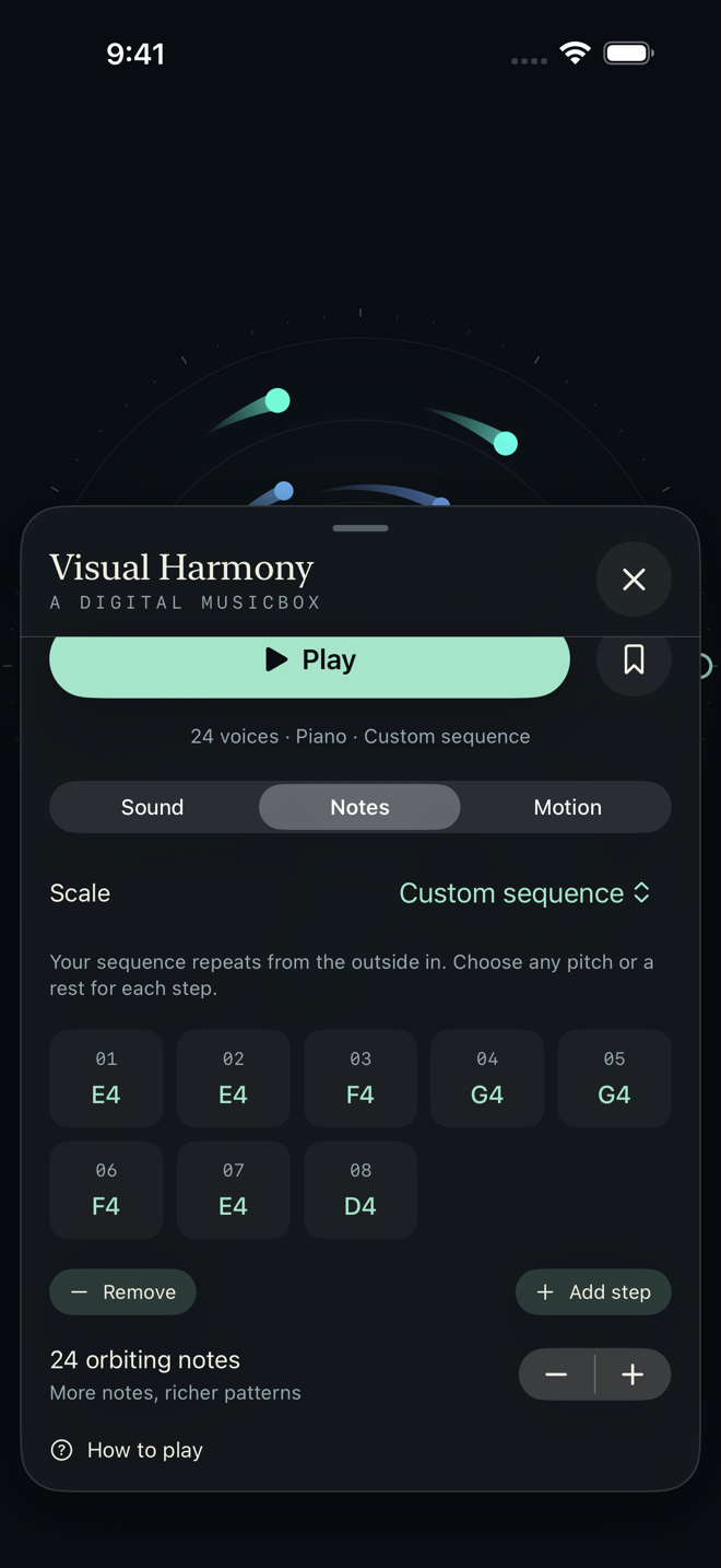 Notes controls with a custom sequence of musical notes